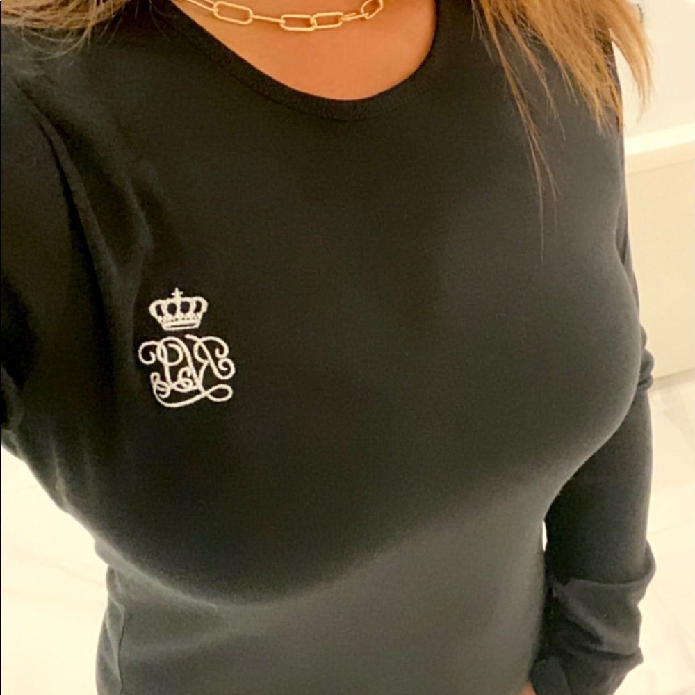 NWT Ralph Lauren along Sleeves Black Logo top